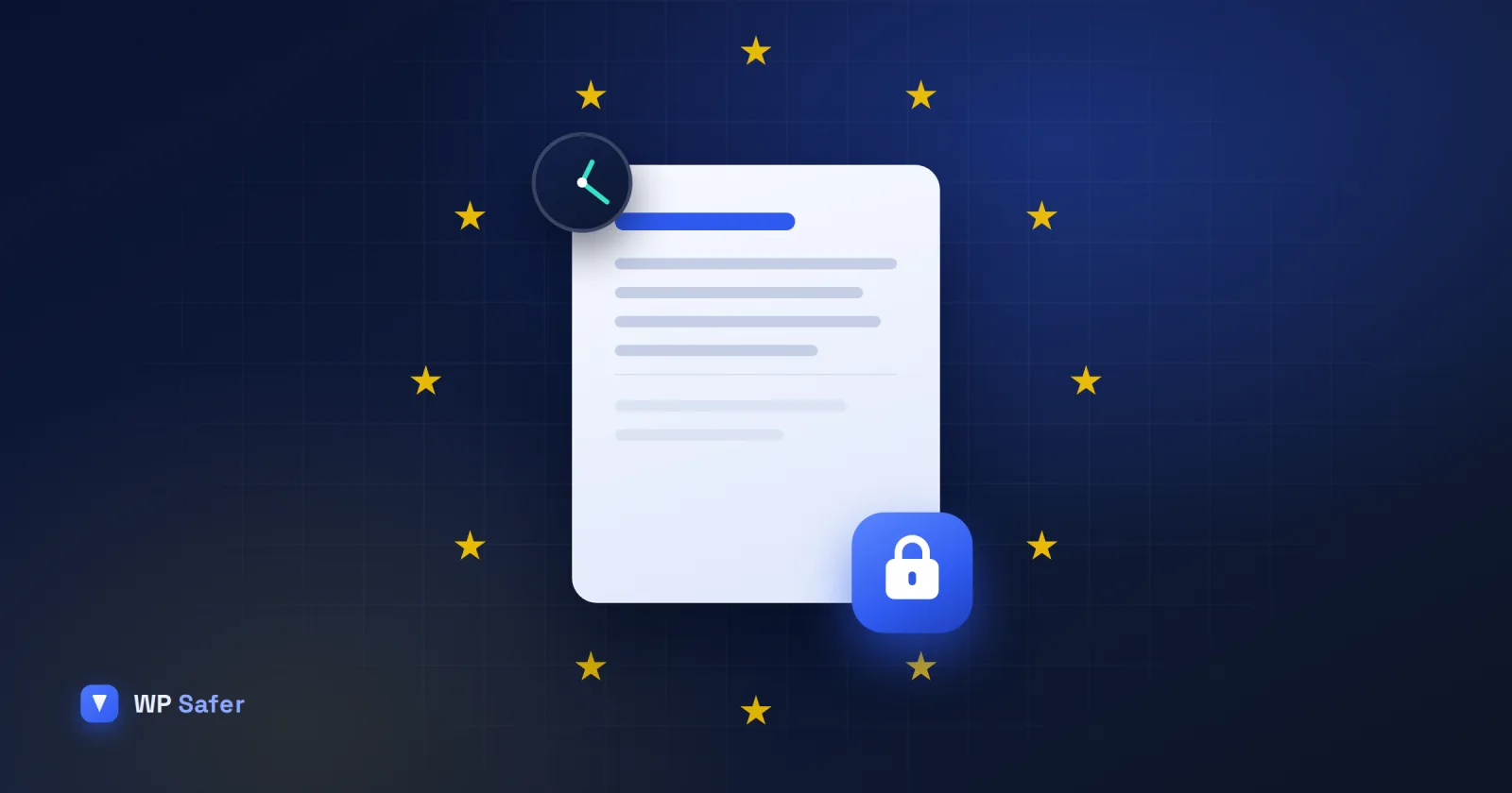A data processing document with a lock and a retention clock, ringed by EU stars